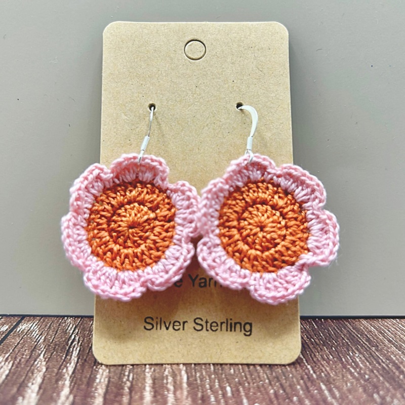 Pink and Orange Crochet Daisy Earrings