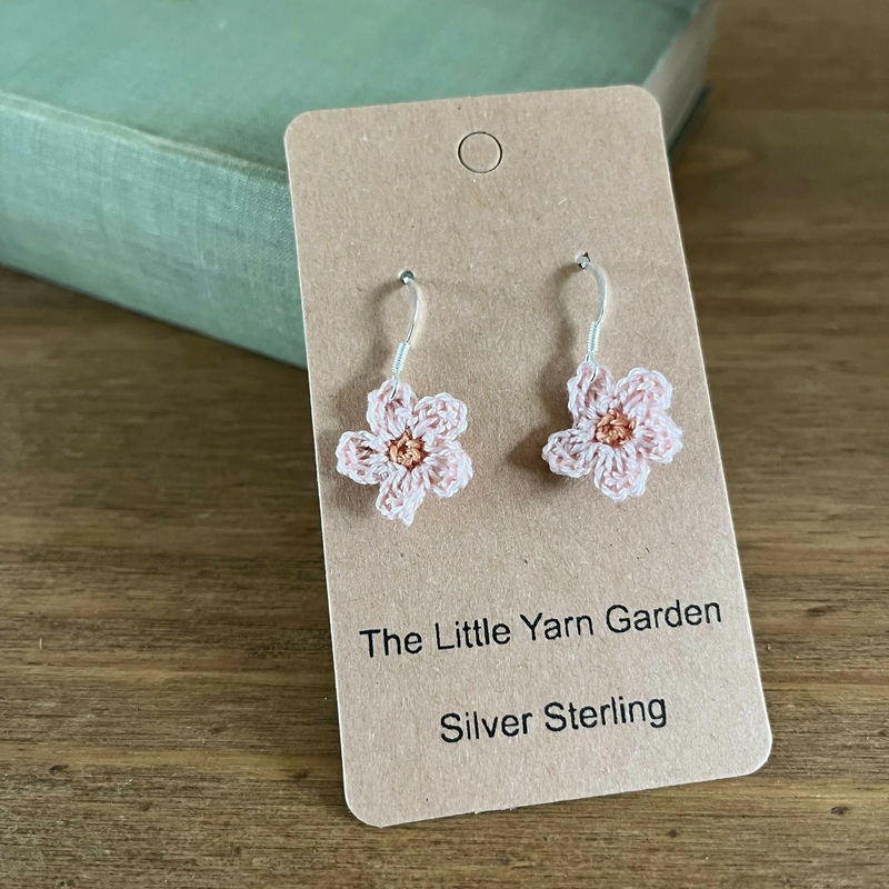 Tiny Crochet Pink Flower Earrings