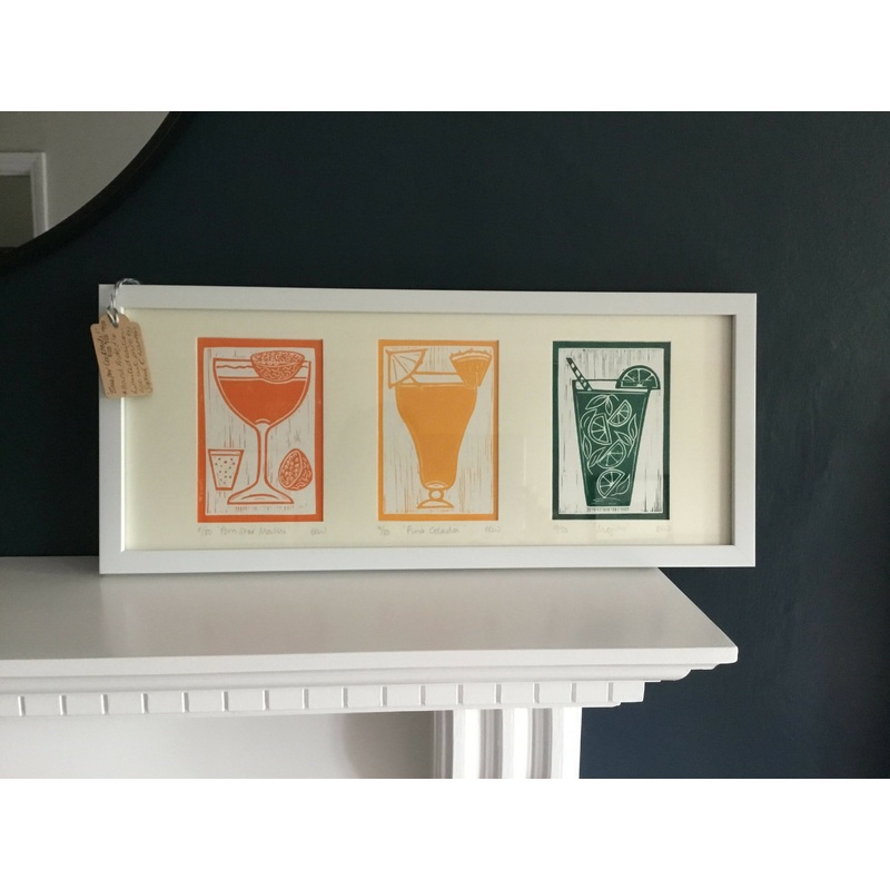 A Time for Cocktails Framed Lino Cut Print