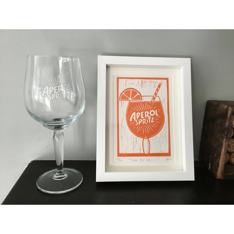 Aperol Drink Framed Lino Cut Print