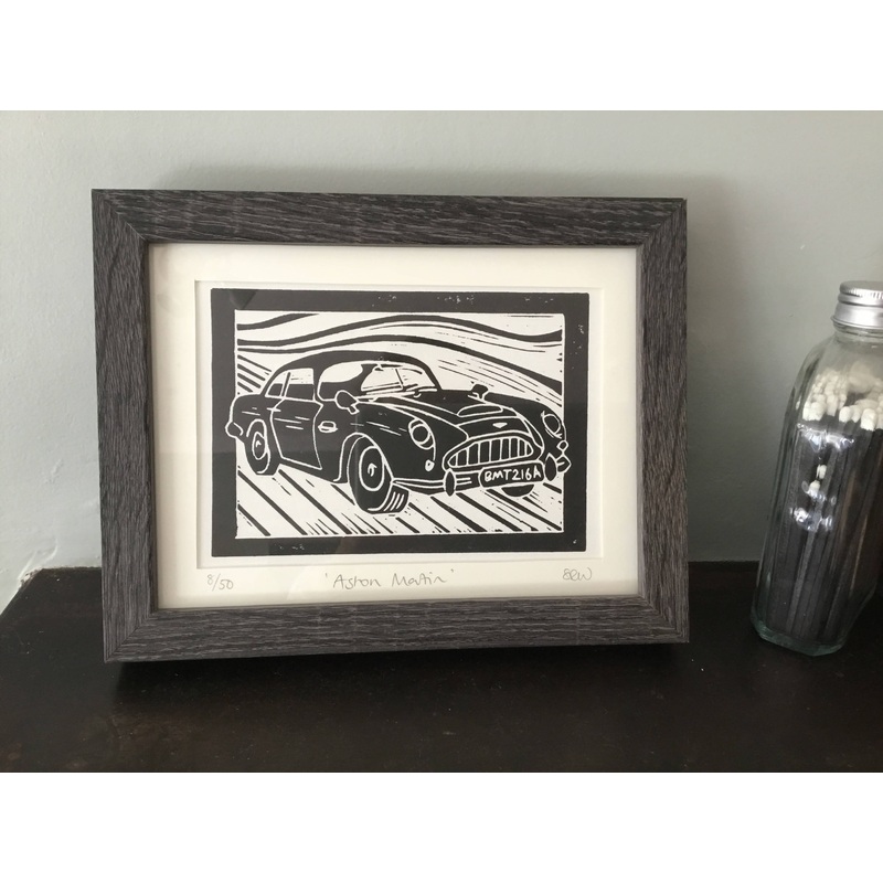 Aston Martin DB5 Framed Lino Cut Print