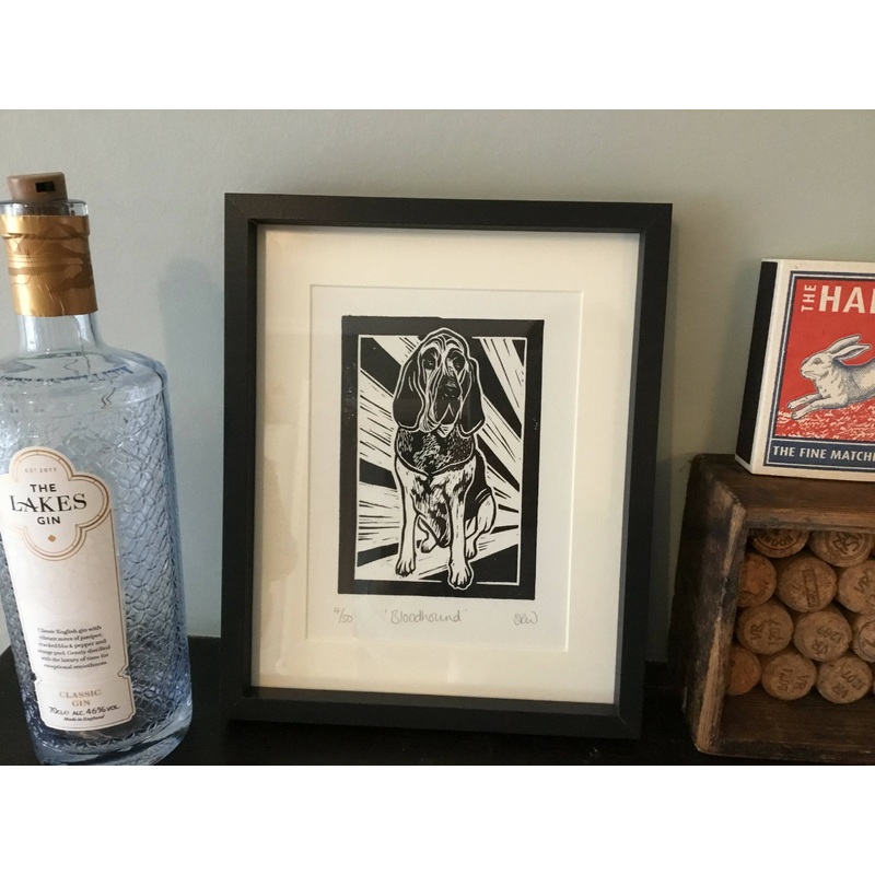 Bloodhound Framed Lino Cut Print