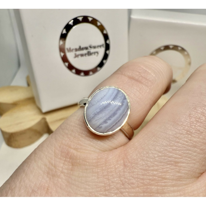 Blue Lace Agate Ring Size L 1/2