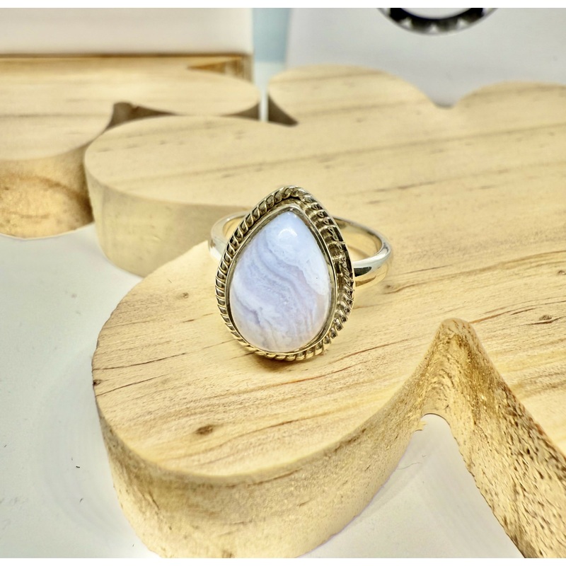 Blue Lace Agate Teardrop Ring Size L 1/2