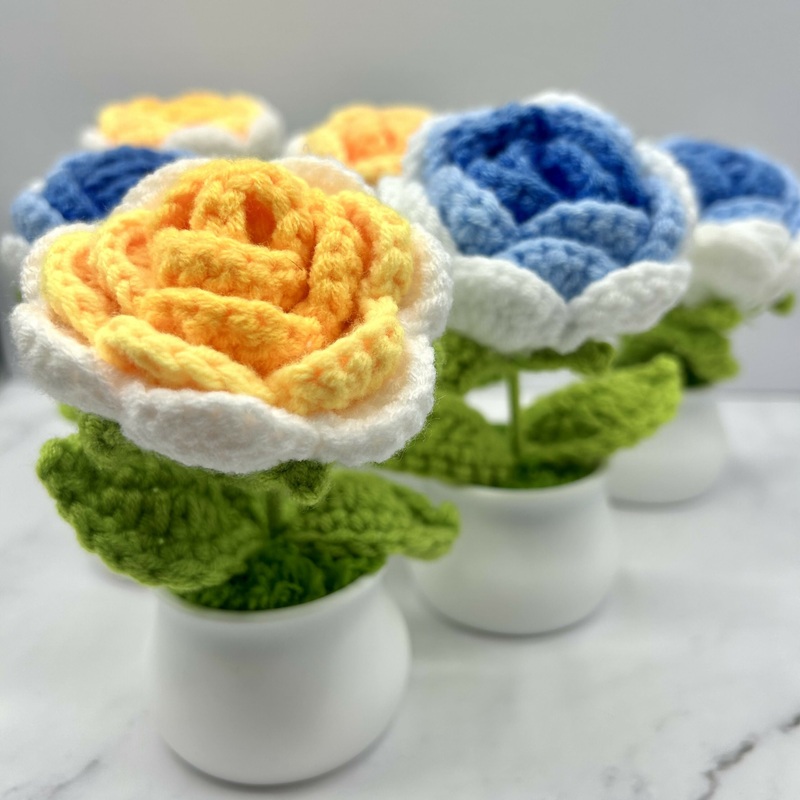 Crochet Multi-Tone Rose In Pot