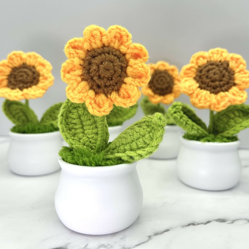 Crochet Orange Sunflower In Pot