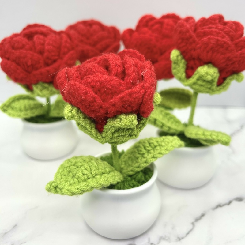 Crochet Red Rose In Pot|Red Rose