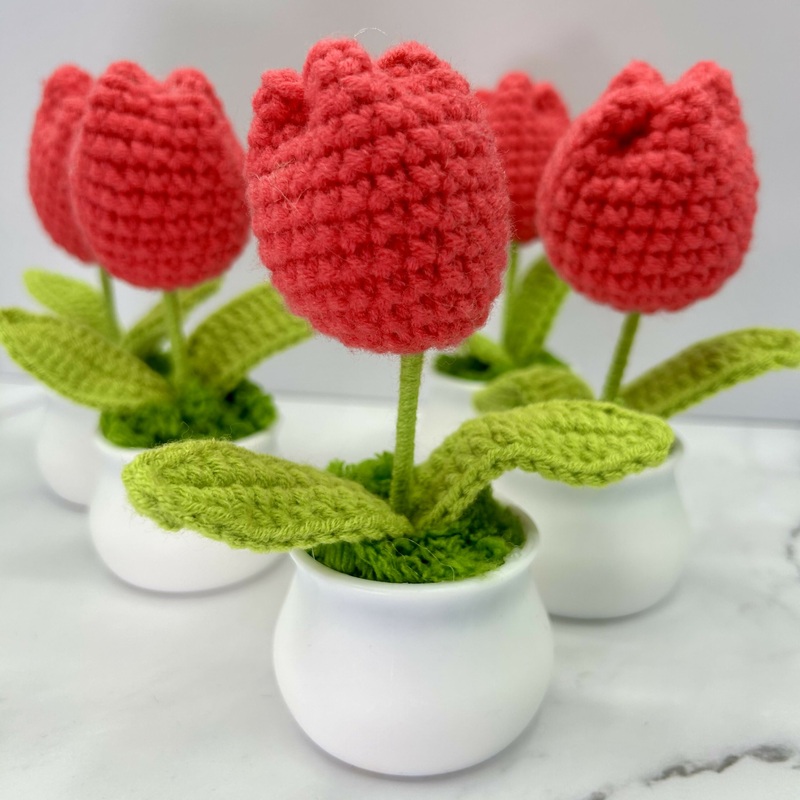 Crochet Single Pink Tulip In Pot