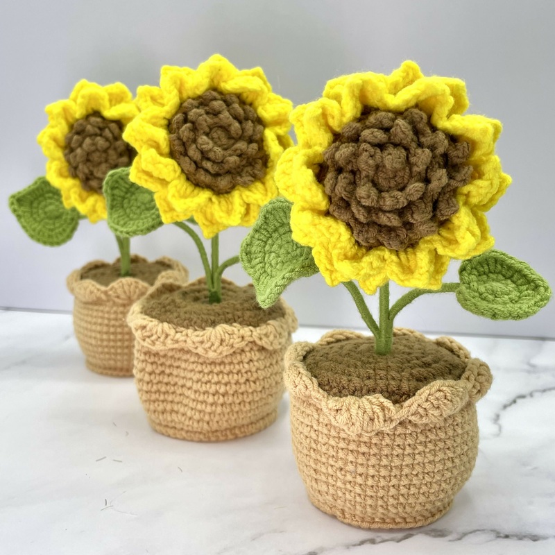 Crochet Sunflower in Cozy Yarn Pot