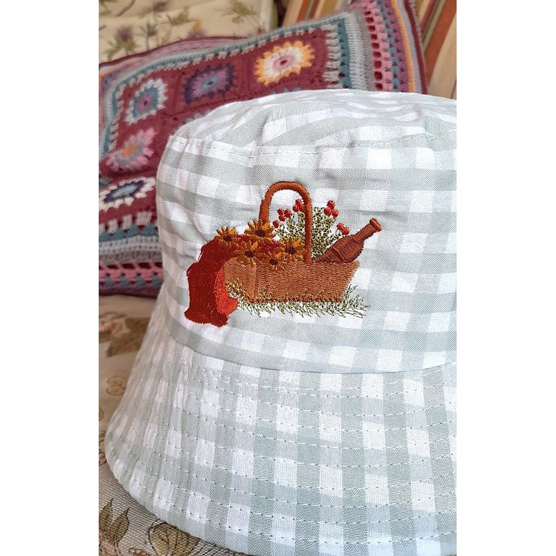 Gingham Embroidered Picnic Bucket Hat