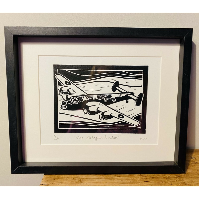 Halifax Bomber Framed Lino Cut Print
