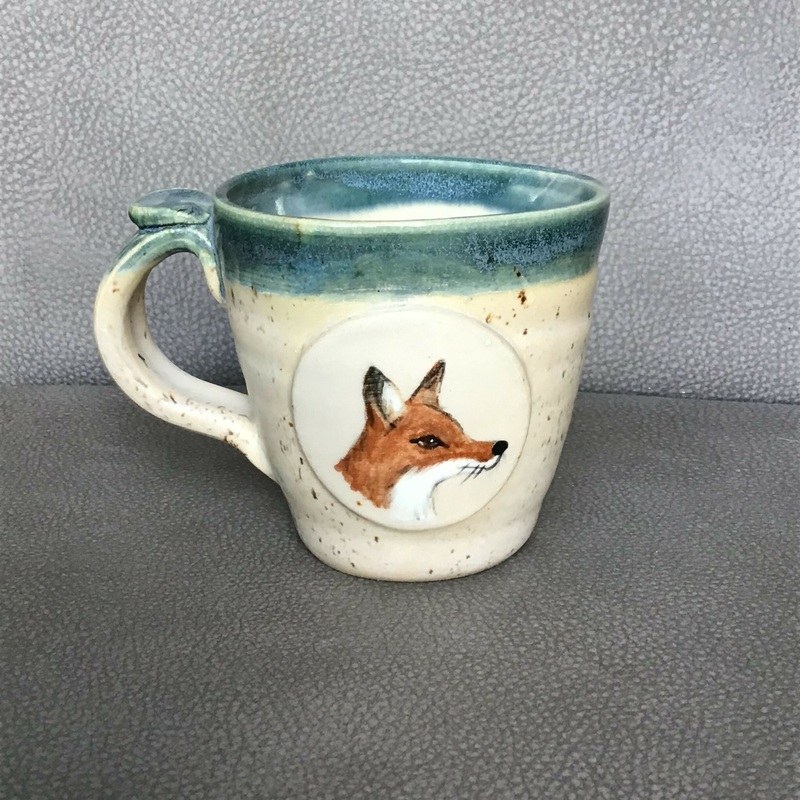 Handpainted Animal Mug Green/ cream /brown