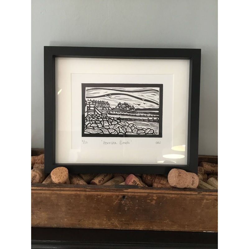 Hornsea Beach Framed Lino Cut Print