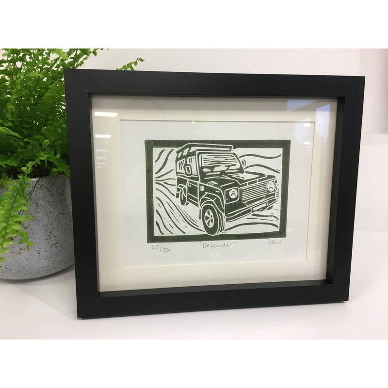 Land Rover Defender Framed Lino Cut Print