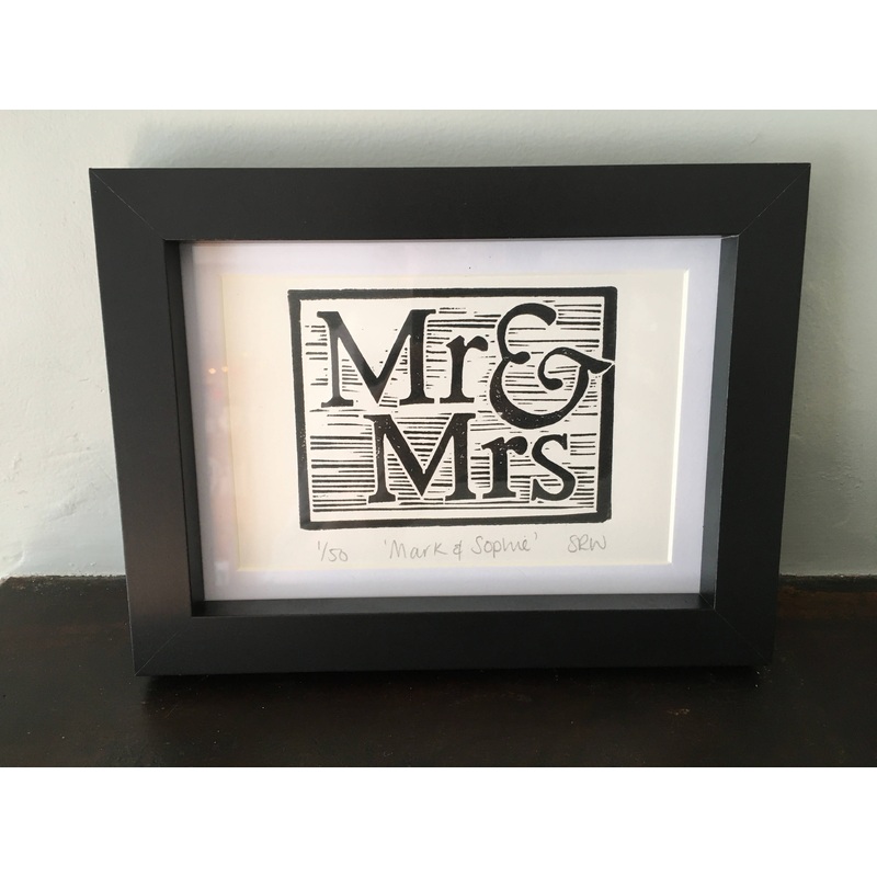 Mr & Mrs Framed Lino Cut Print