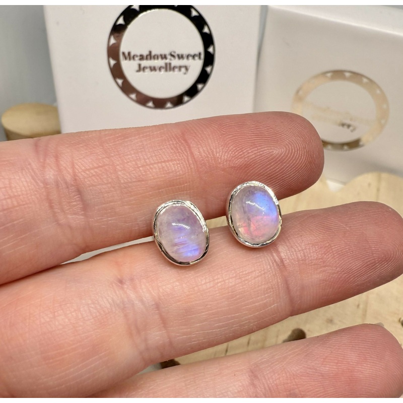 Pink Moonstone Oval Stud Earrings