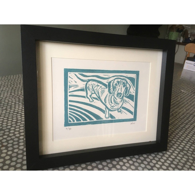 Sausage Dog Framed Lino Cut Print