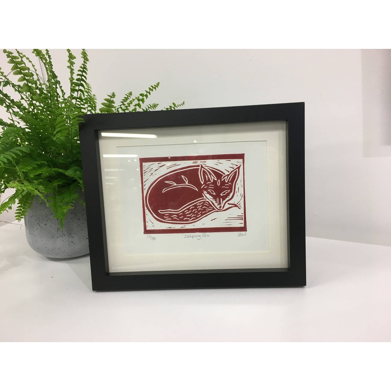 Sleeping Fox Framed Lino Cut Print