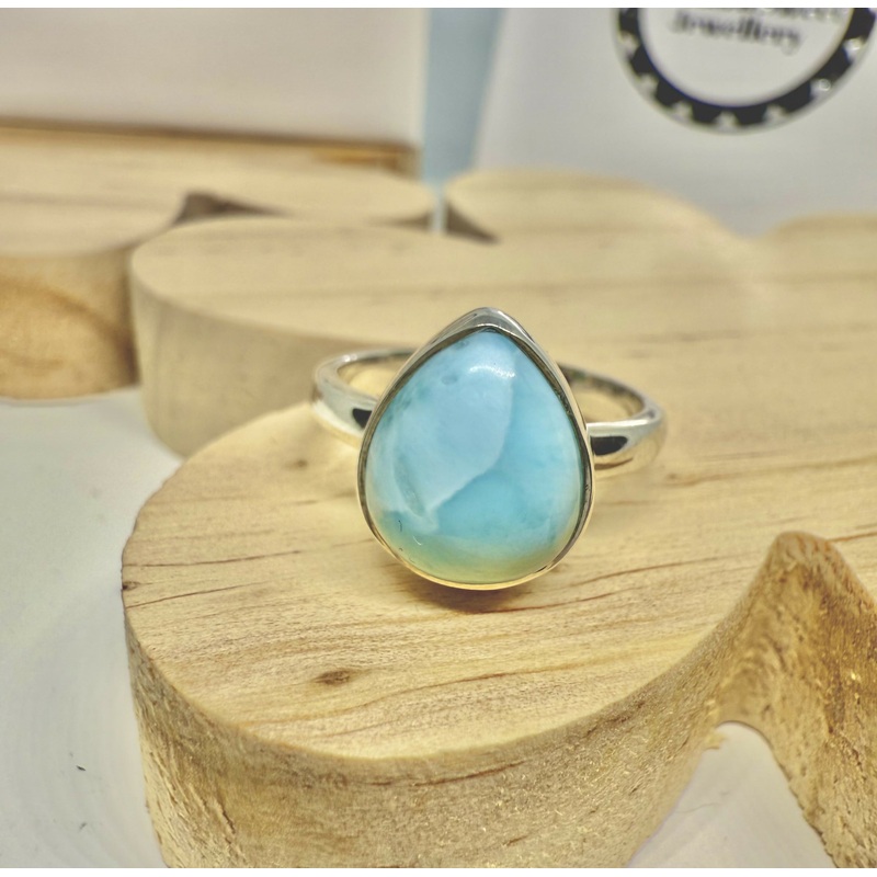 Teardrop Larimar Ring Size N
