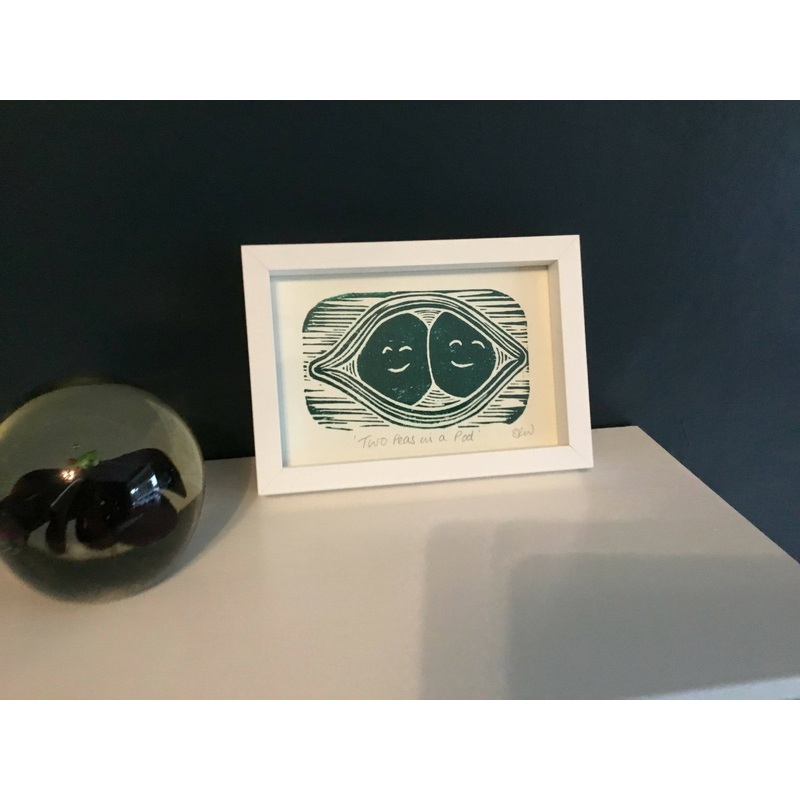 Two Peas in a Pod Framed Lino Cut Print
