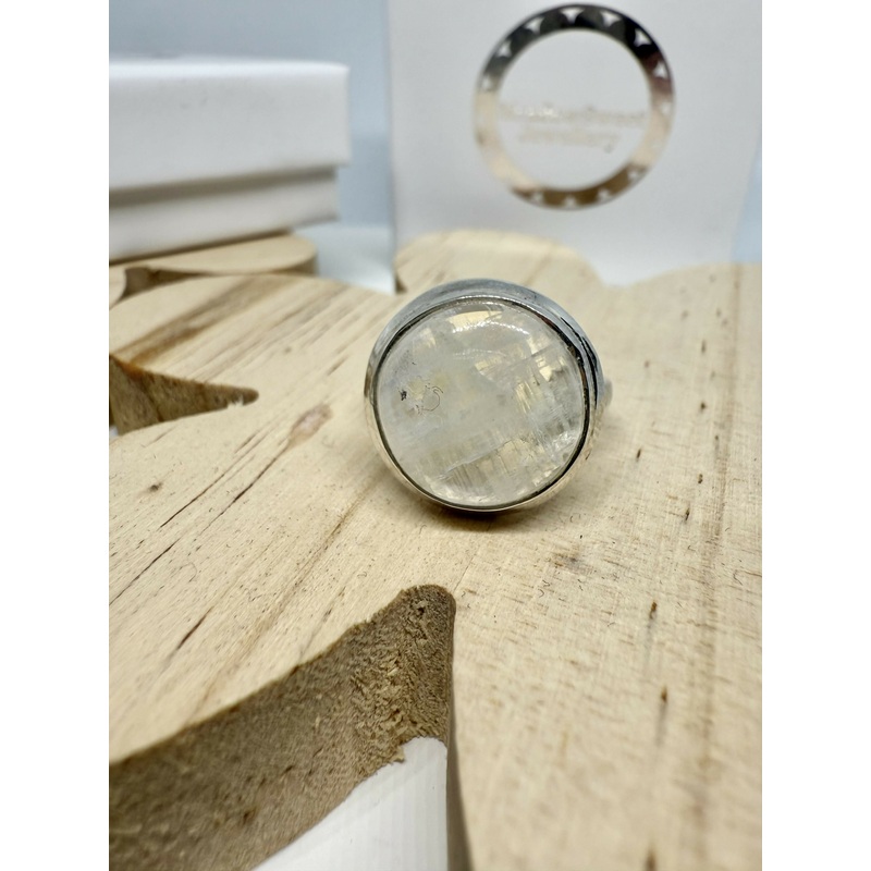 White Moonstone Round Ring Size L