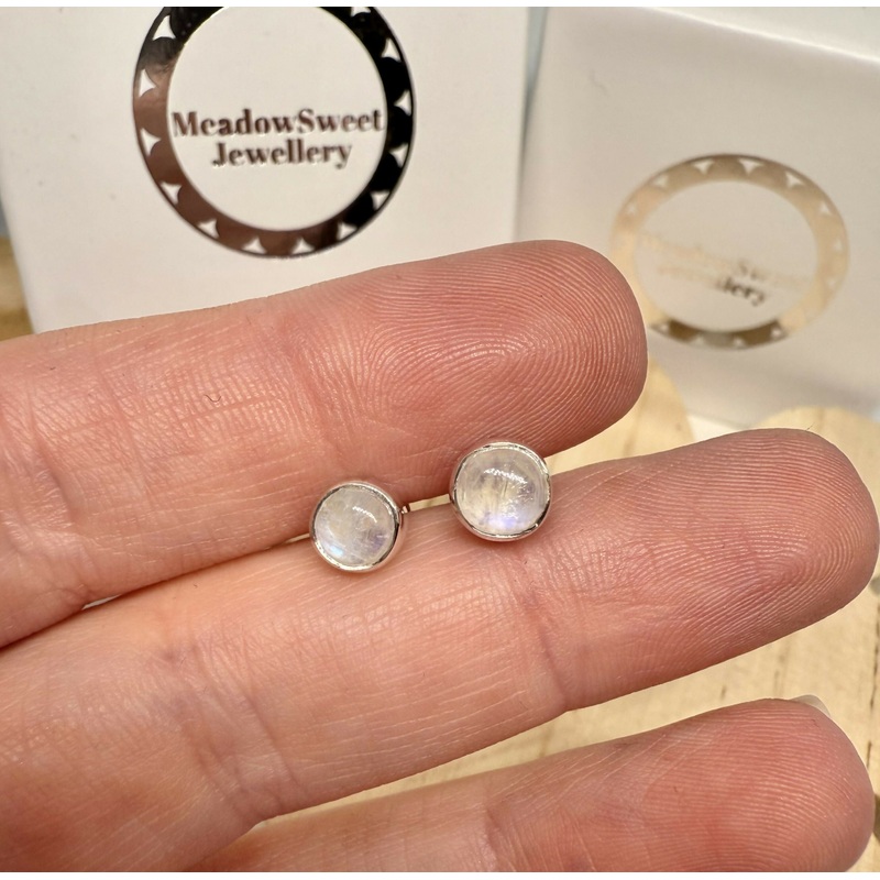 White Moonstone Round Stud Earrings