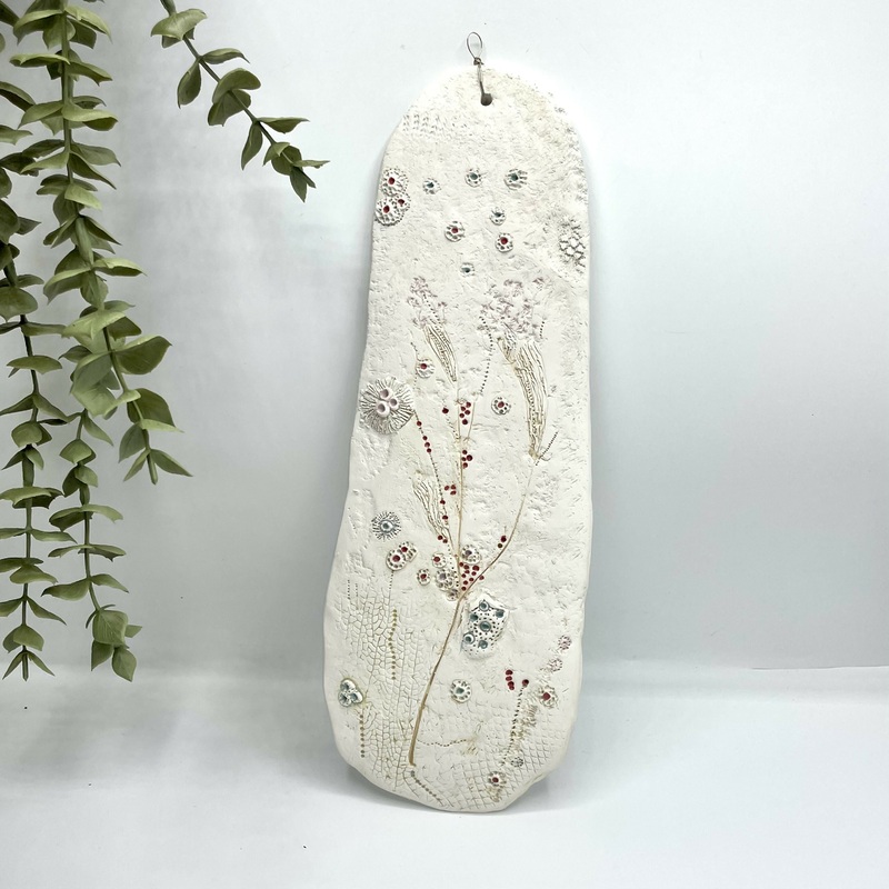Ceramic Wall Panel  Botanical Meadow Imprint in White Clay