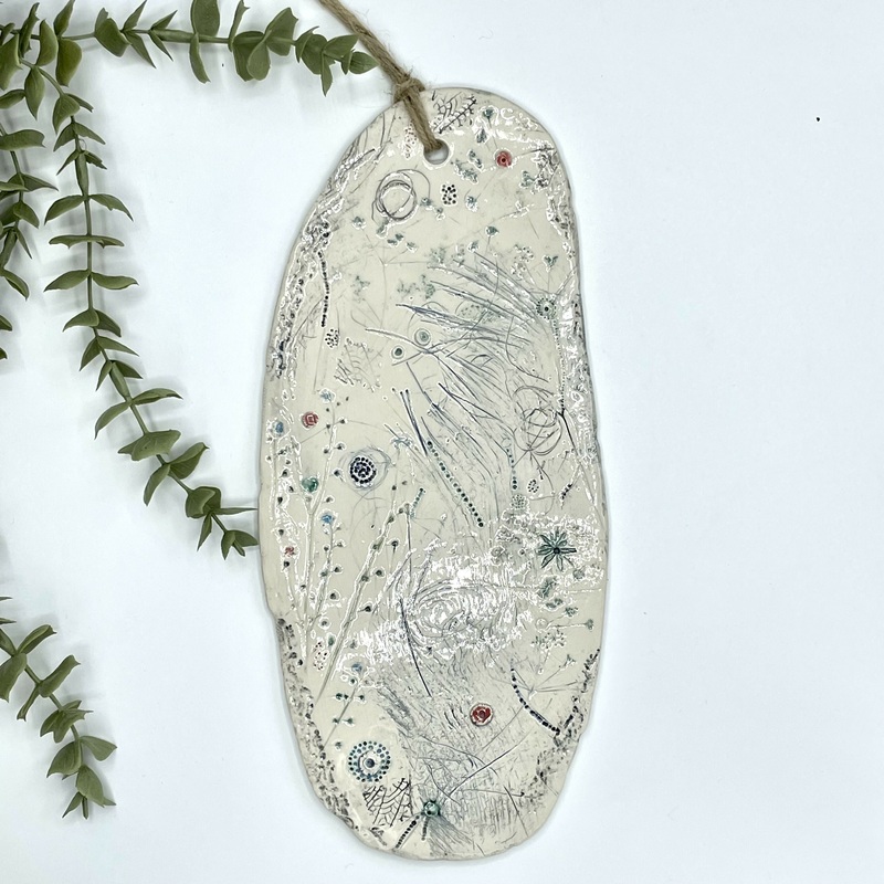 Ceramic Wall Panel  Garden Sketch in Glazed Porcelain