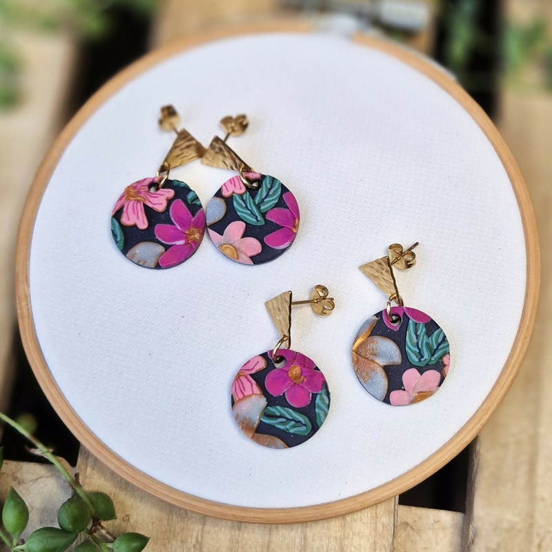 Cosmos Flower Circle Earrings