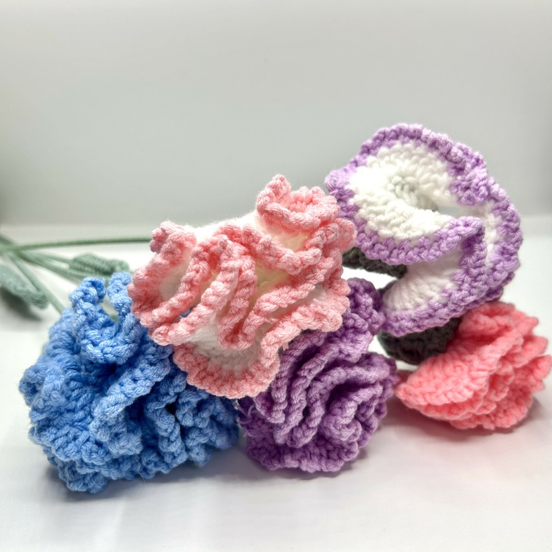 Crochet Carnation Blooms|Blue|Coral Pink|Lilac|White & PInk|White & Lilac|Crimson Red