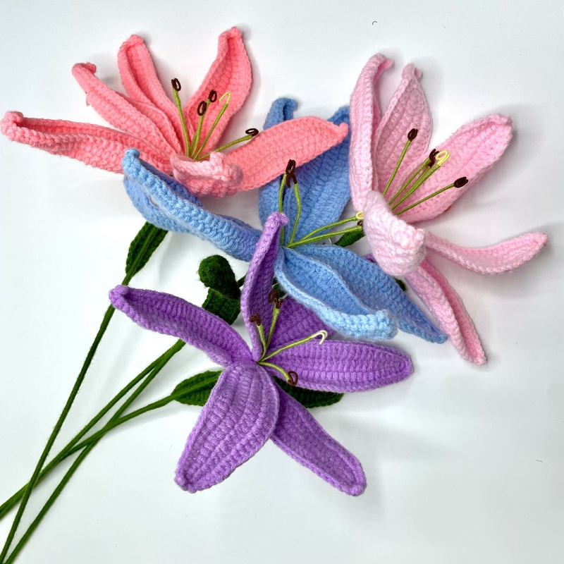 Crochet Lily Stem|Coral Pink|Blue|Purple|Pastel Pink