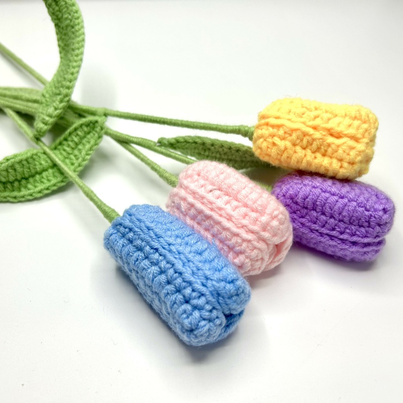 Crochet Tulip Bud Stems|Blue|Petal Pink|Lilac|Yellow