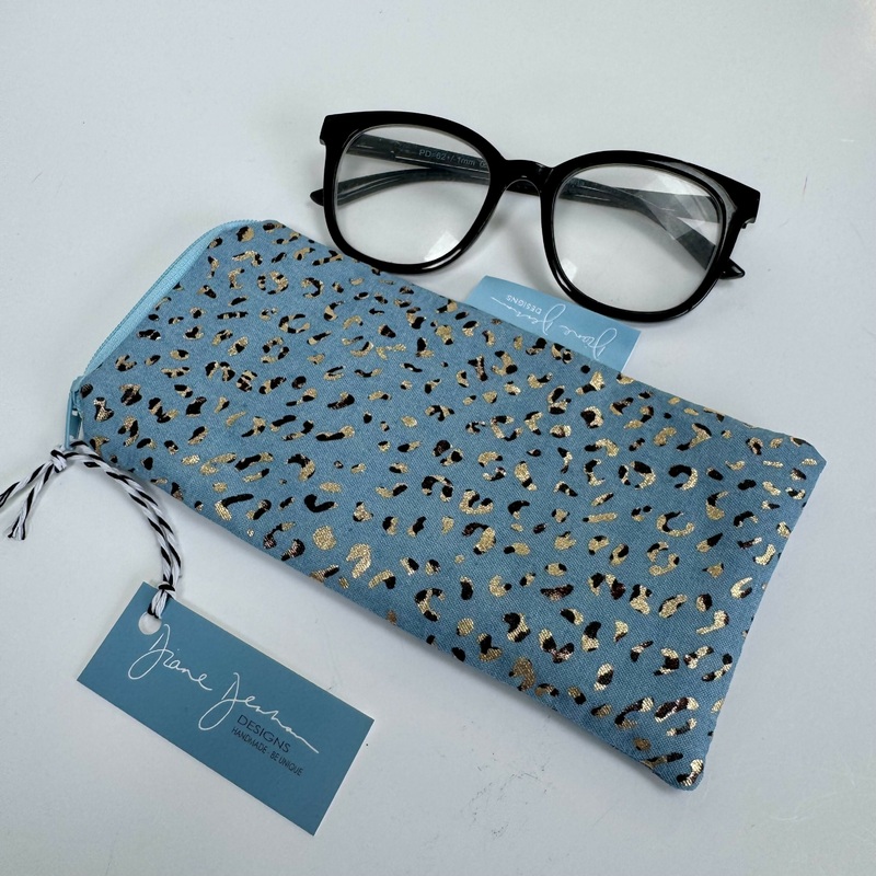 Glasses Case – Denim Leopard Metallic Print