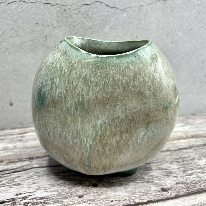 Green Drip-Glazed Ceramic Vase  Handcrafted Organic Art Pottery