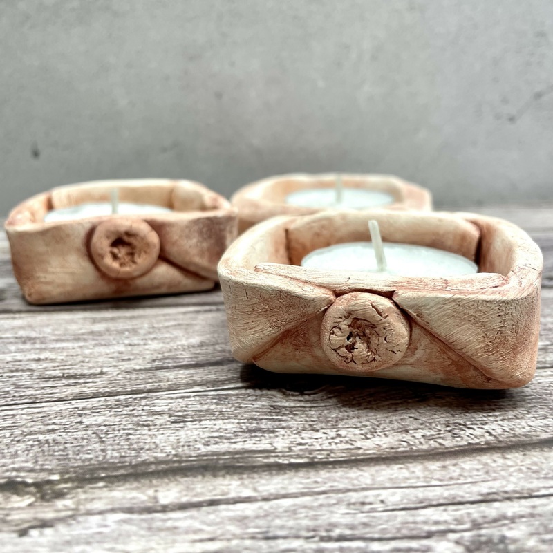 Handcrafted Square Tealight Holder  Rustic Pink Clay Finish