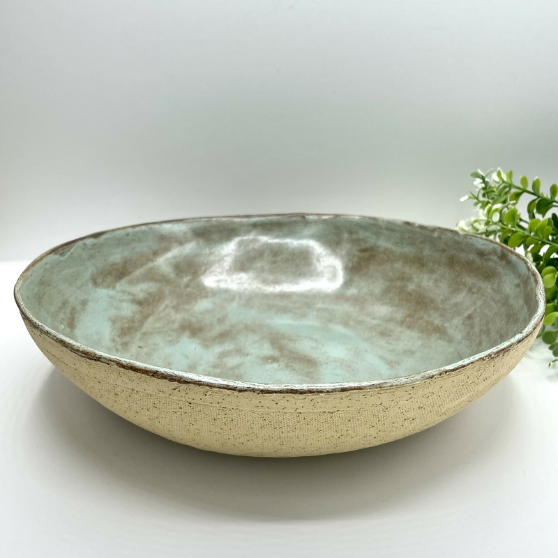 Handmade Ceramic Bowl  Aqua Interior with Raw Textured Exterior