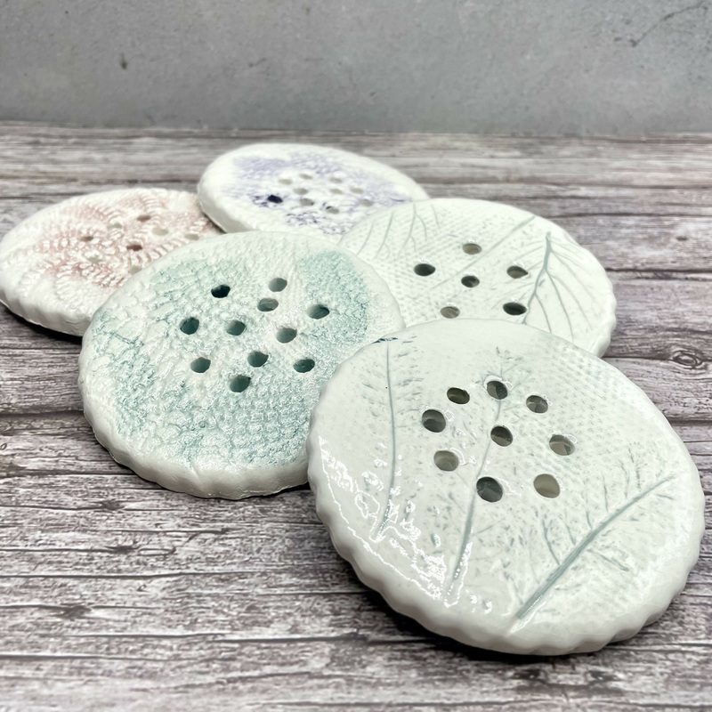 Handmade Ceramic Flower Frogs  Botanical Imprint Designs