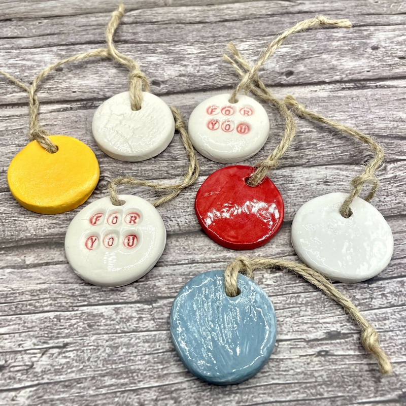 Handmade Ceramic Gift Tags  Colourful For You Message Tags with Twine
