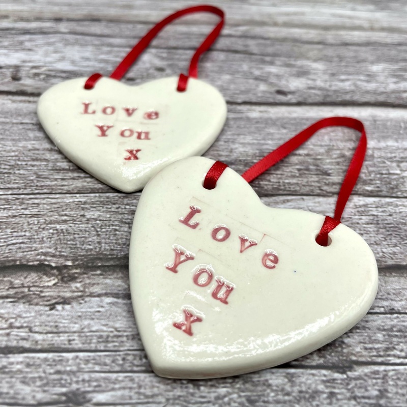Handmade Ceramic Love You x Hanging Heart  Valentines Day Gift