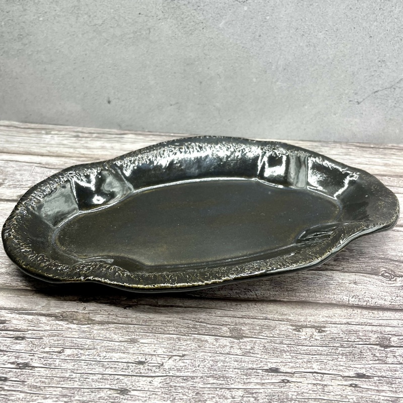Handmade Ceramic Oval Platter  Deep Kelp Glaze