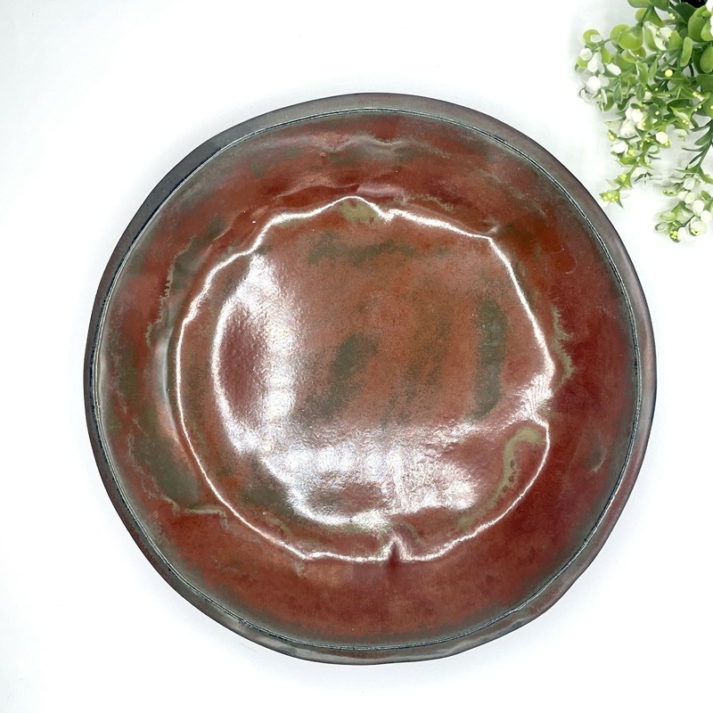 Handmade Ceramic Plate  Oxide Red with Natural Edge