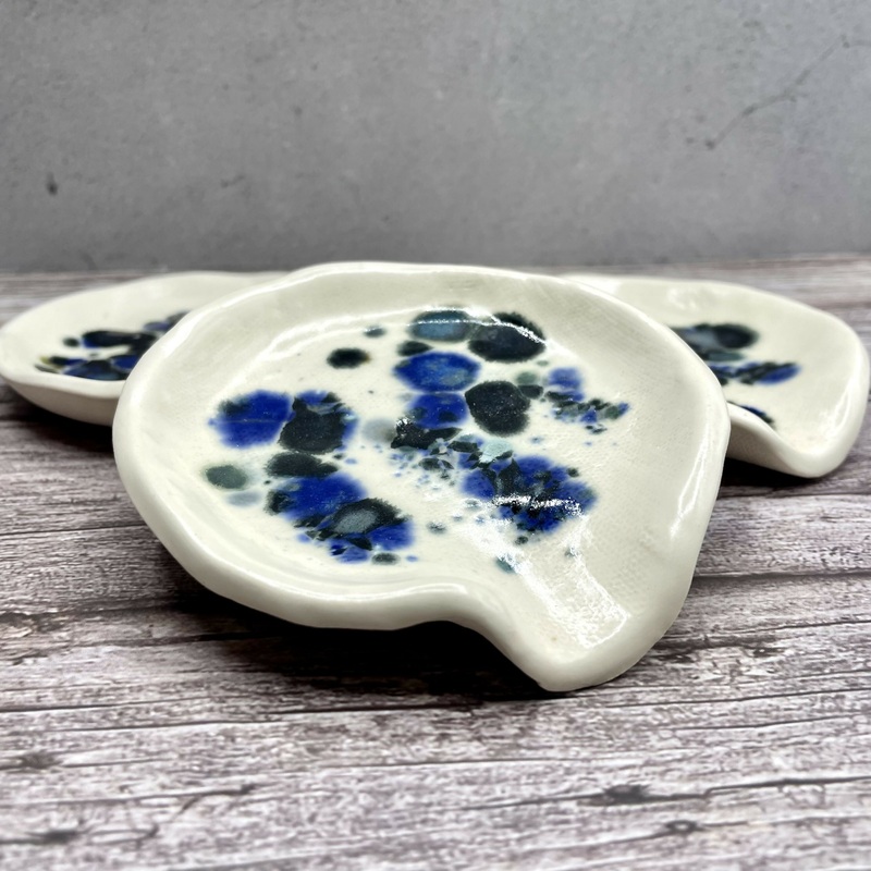Handmade Ceramic Spoon Rest  Blue & Black Glaze