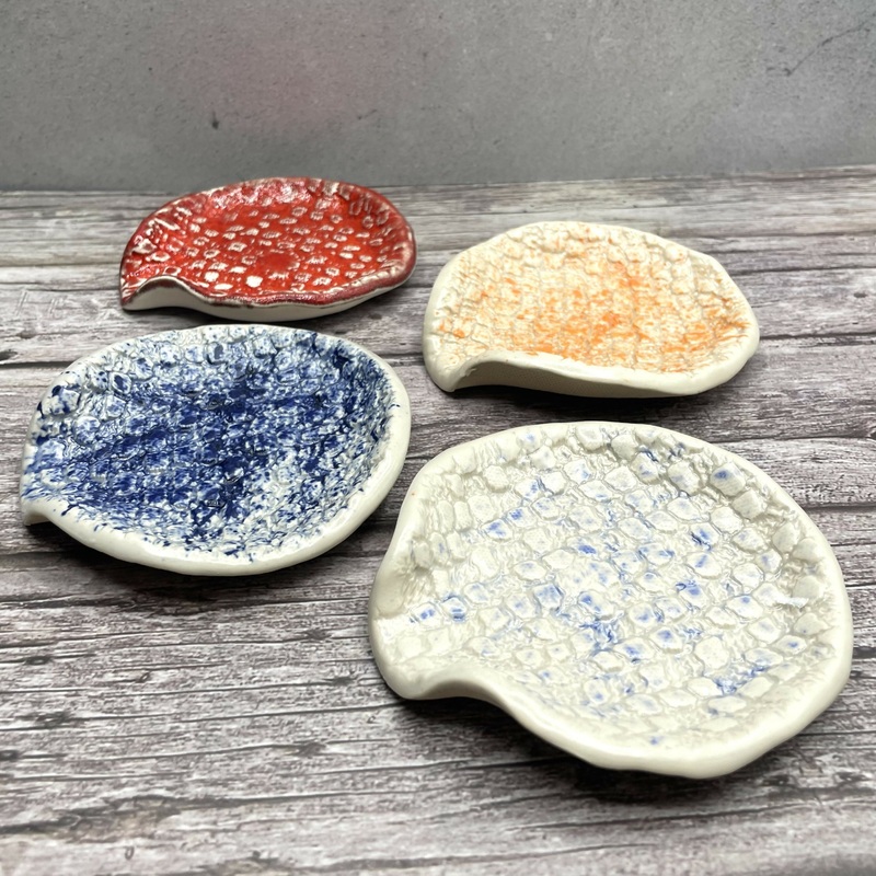 Handmade Ceramic Spoon Rest  Colourful Textured Glaze