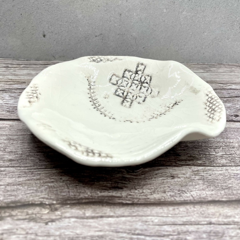 Handmade Ceramic Trinket Dish  Imprinted Motif
