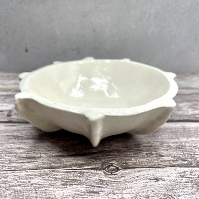 Handmade White Ceramic Dish  Sculpted Edge