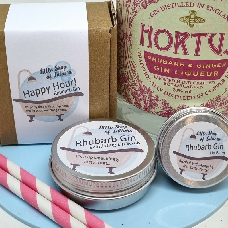 Happy Hour – Rhubarb Gin Lip Balm and Lip Scrub Set – Cocktail Inspired Pampering!