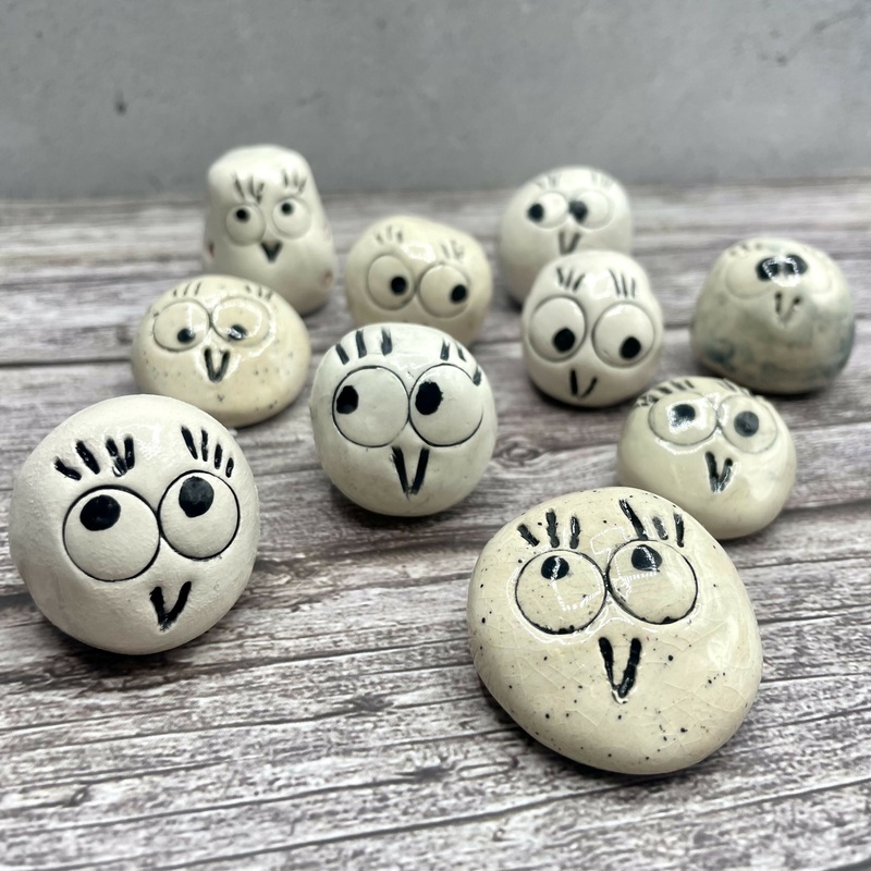 Mini Ceramic Owls  Handmade Whimsical Pocket Friends with Expressive Faces