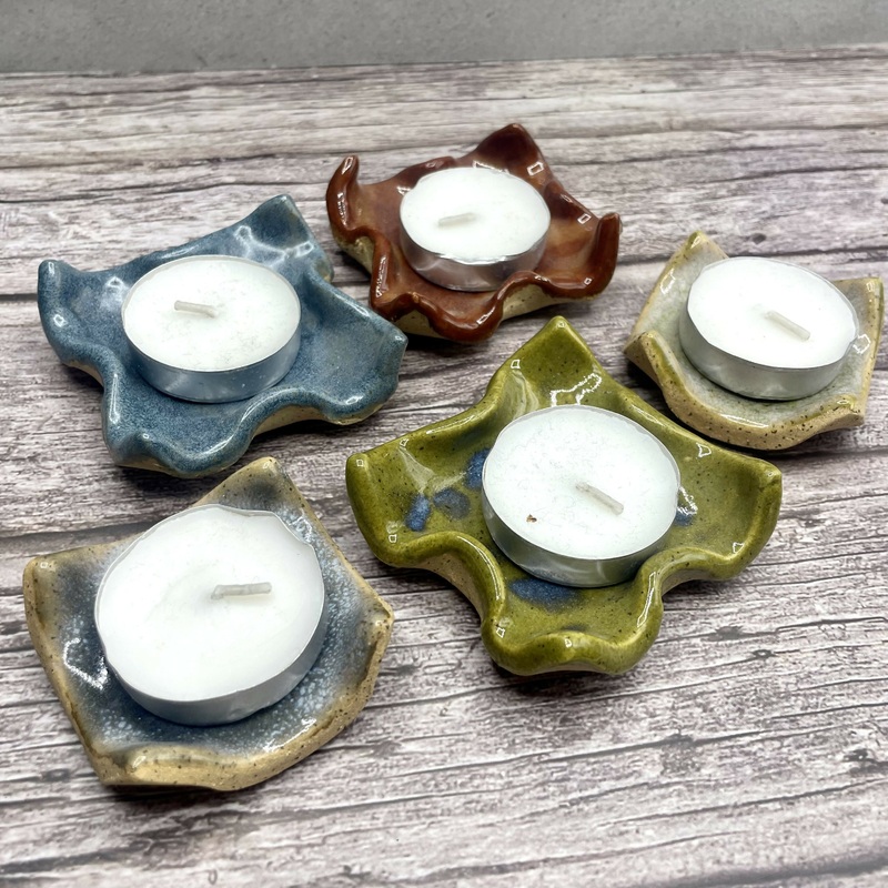 Mini Ceramic Tealight Holders  Hand-built Glazed Candle Dishes