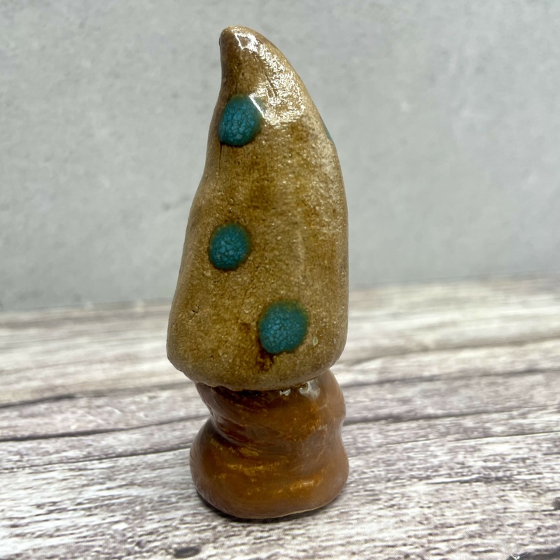 Mini Ceramic Toadstool  Handmade Glazed Woodland Ornament with Blue Dots