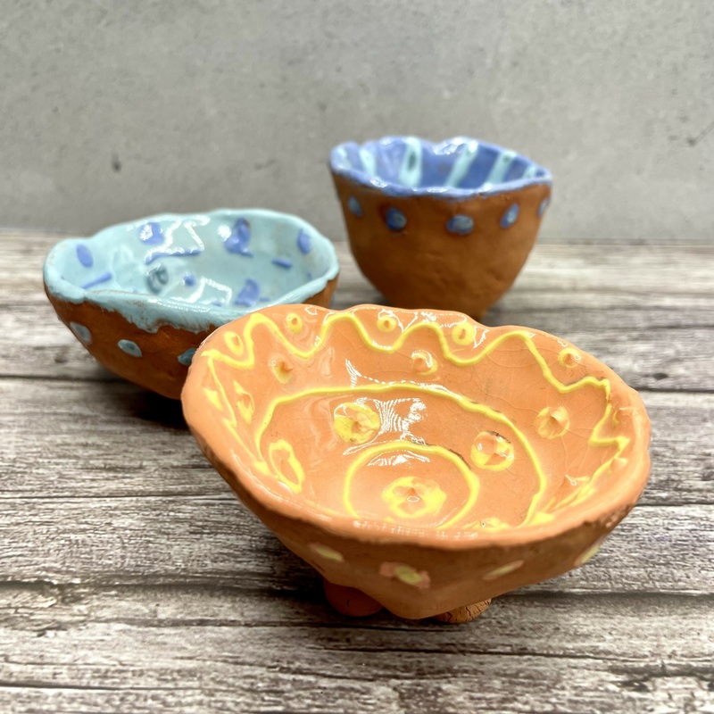 Mini Painted Terracotta Pinch Pots  Bright Colours & Hand-Decorated Patterns
